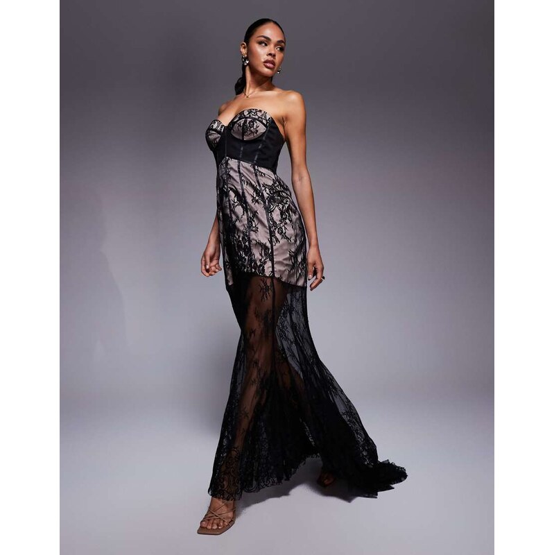 ASOS DESIGN sculpted boned corset detail bandeau lace maxi dress
