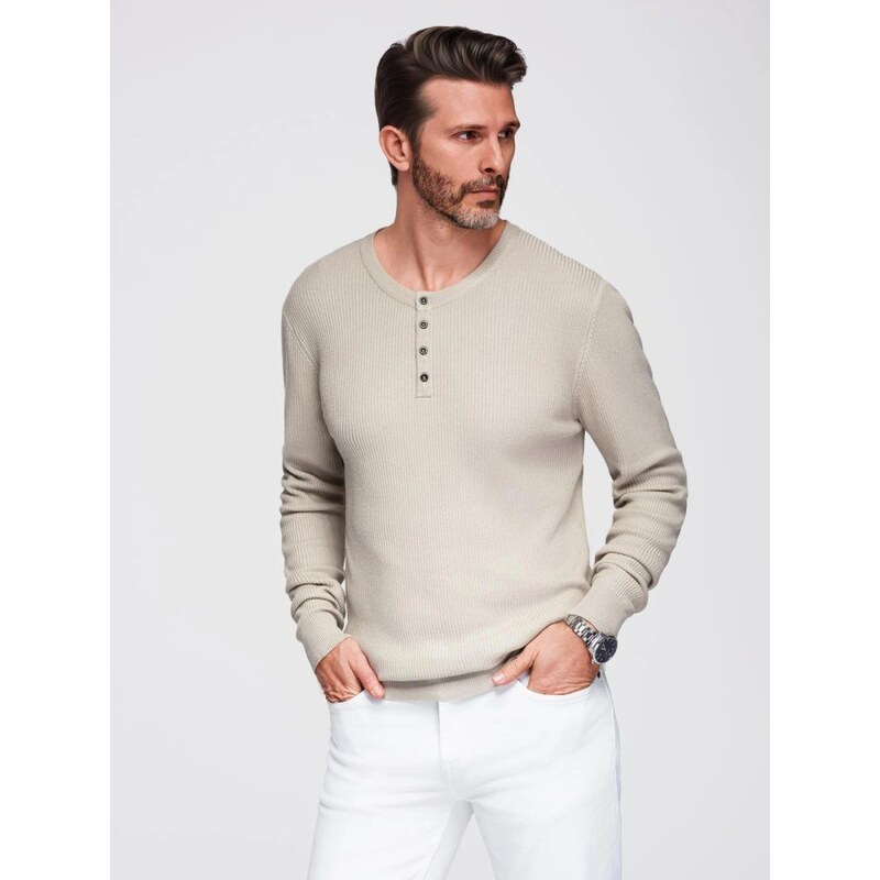 Ombre Clothing Moderní béžový pánský svetr na knoflíky V3 SWSW