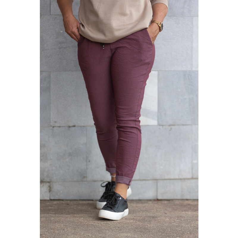 Italy fashion Dámské kalhoty CARMEN Barva: Vínová, Velikost: UNI: M-XL 108195891