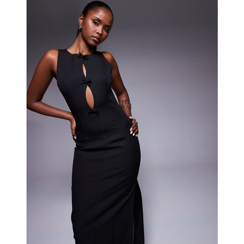 Kaiia exclusive cut out bow detail side split maxi dress in