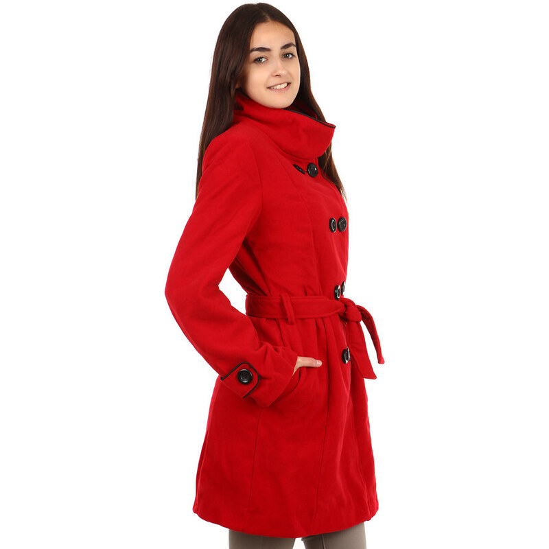 TopMode Unikátní kabát s kontrastním lemováním červená
