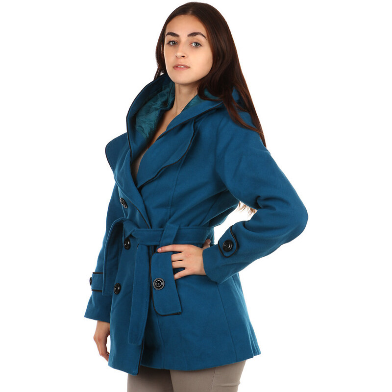 TopMode Krásný kabát s kontrastním lemováním a s kapucí modrá