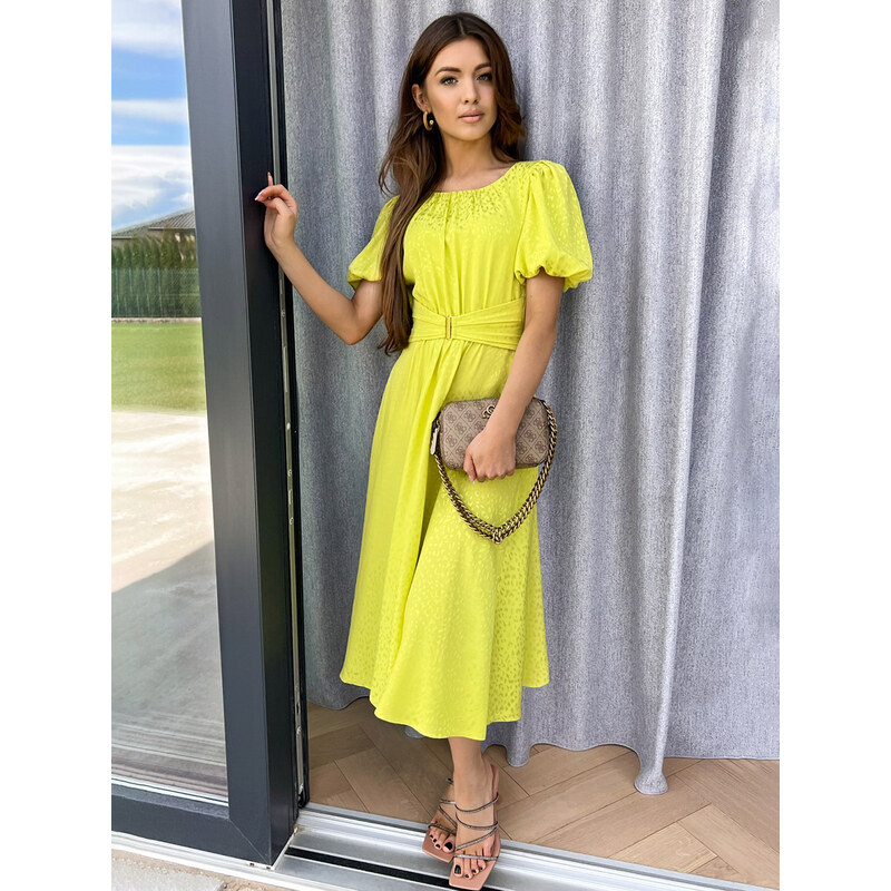 Edoti Womens midi dress with sleeves and round neckline elegant