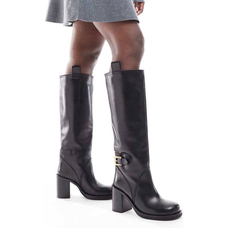ASOS DESIGN Casper premium leather round toe knee boots in black