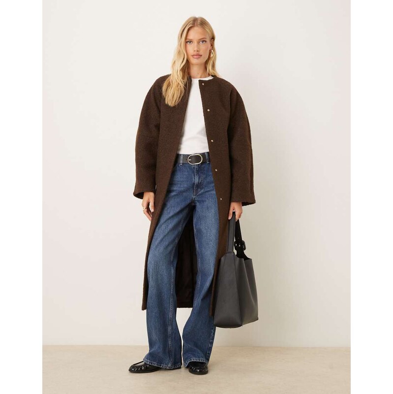ASOS DESIGN collarless boucle longline formal coat in bitter