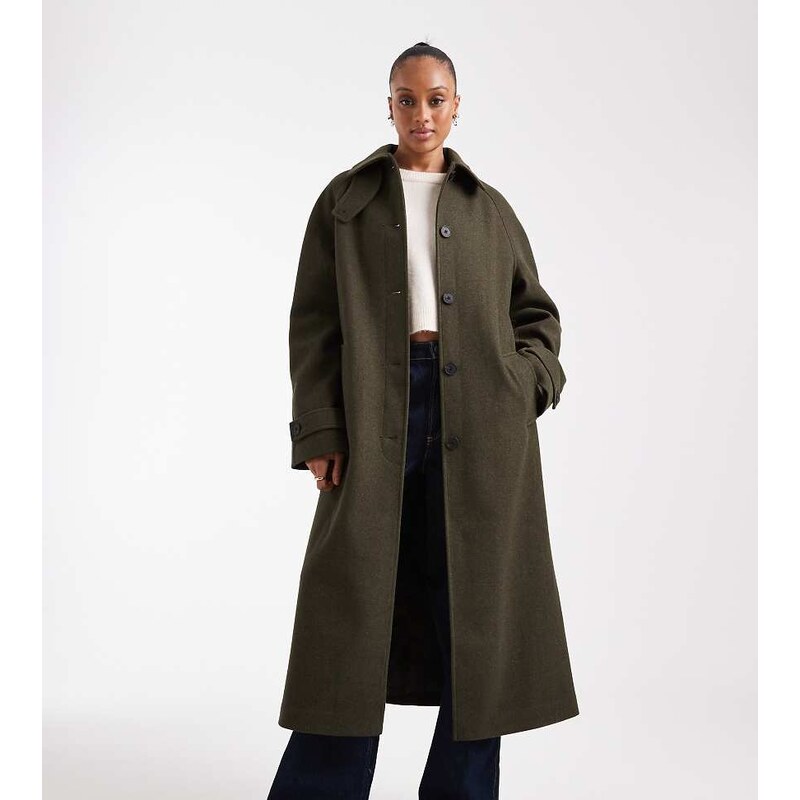 ASOS Tall ASOS DESIGN Tall longline car coat in olive-Green 108208961