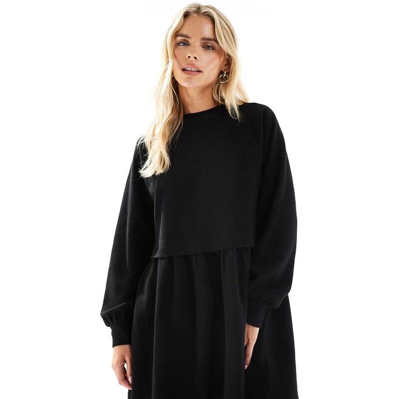 Miss Selfridge petite super soft brushed smock dress in black 108199619