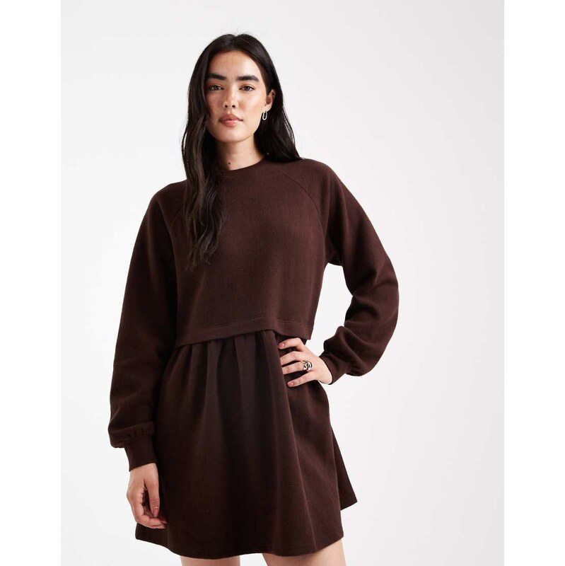 Miss Selfridge super soft brushed smock dress in chocolate-Brown