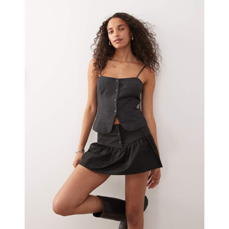 Monki strappy fitted waistcoat in dark grey 108199627