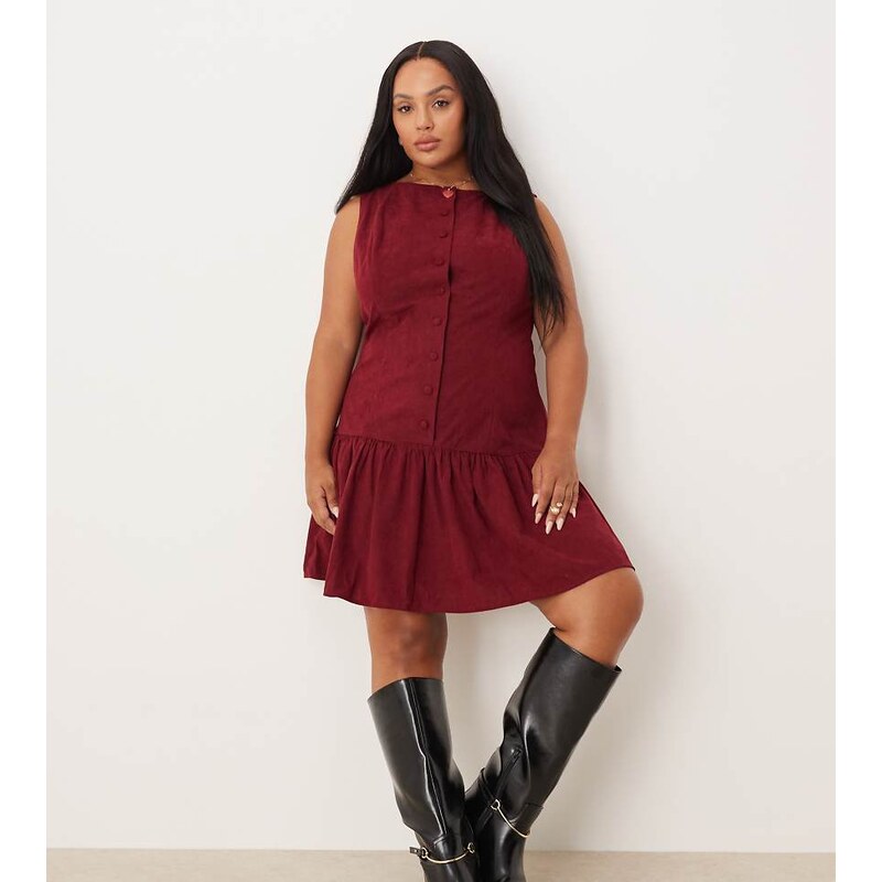 ASOS Curve ASOS DESIGN Curve cord slash neck button down dropped waist 114220777