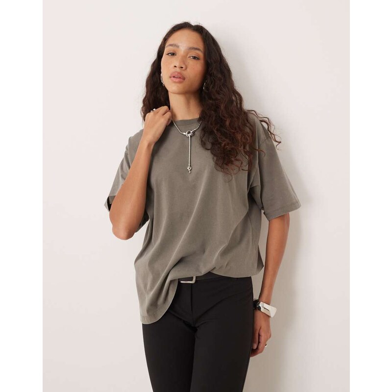 JJXX oversized acid wash t-shirt in khaki grey-Green 108199634