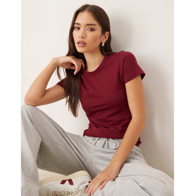 JJXX fitted tee in burgundy-Red 115743815
