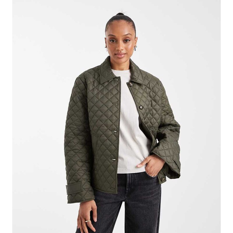 Vero Moda Tall button down quilted jacket in deep khaki-Green 108199646