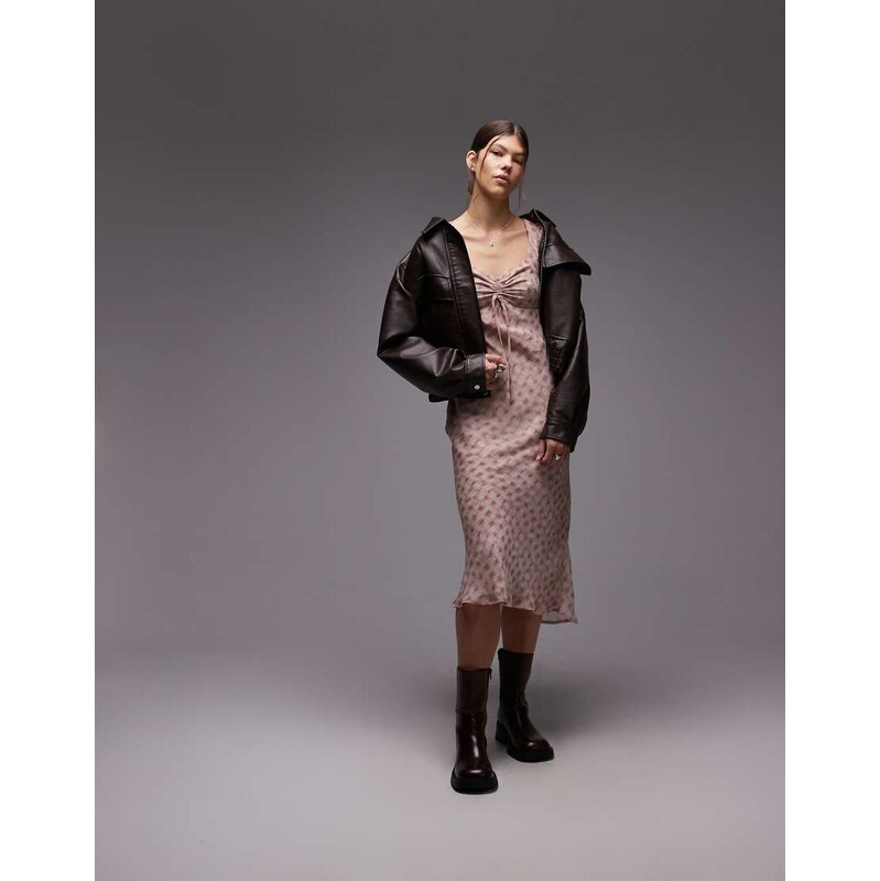 Emory Park check print long sleeve midaxi dress in dusty rose-Pink 108199650