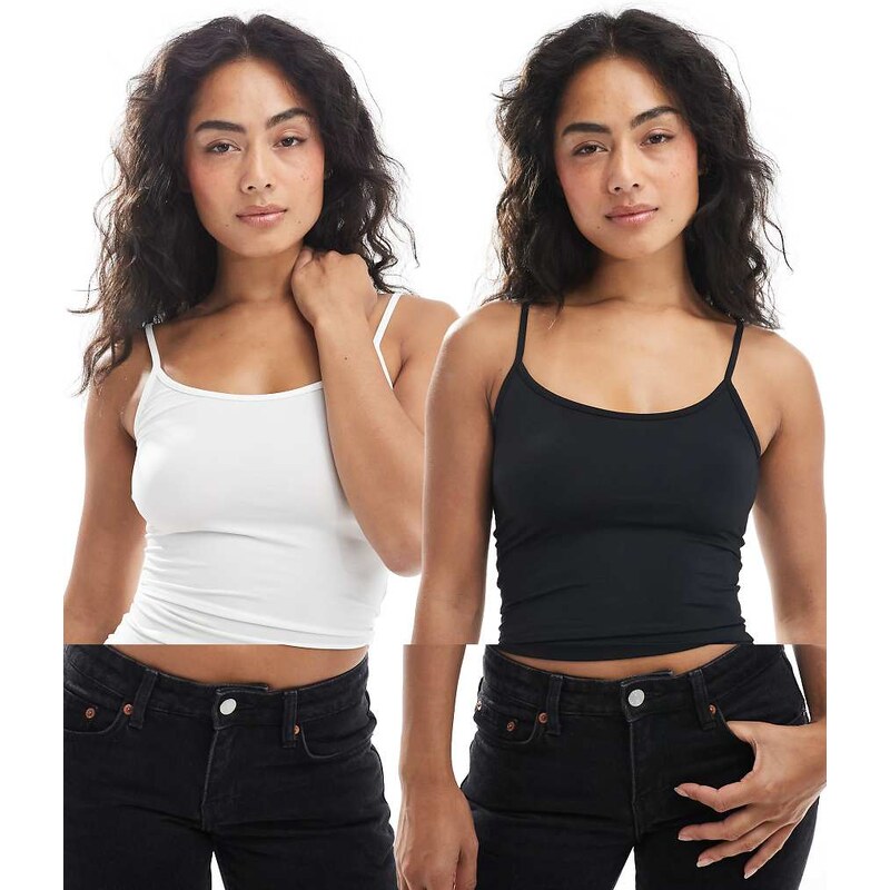 JJXX 2 pack strappy vest in black and white 108199662