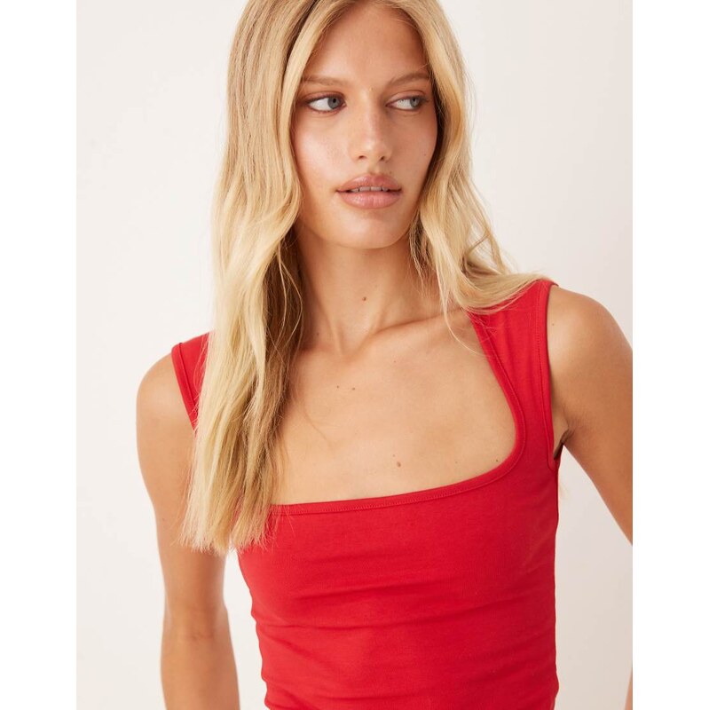 JJXX square neck jersey top in red 115740604