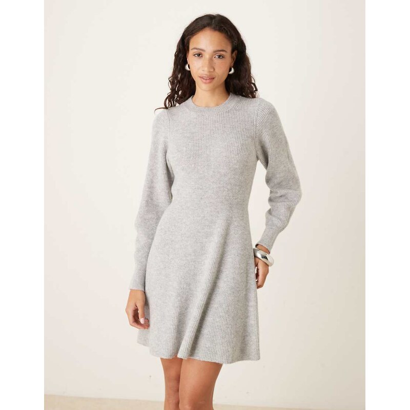 AWARE knitted fit and flare mini dress in grey marl 110924348
