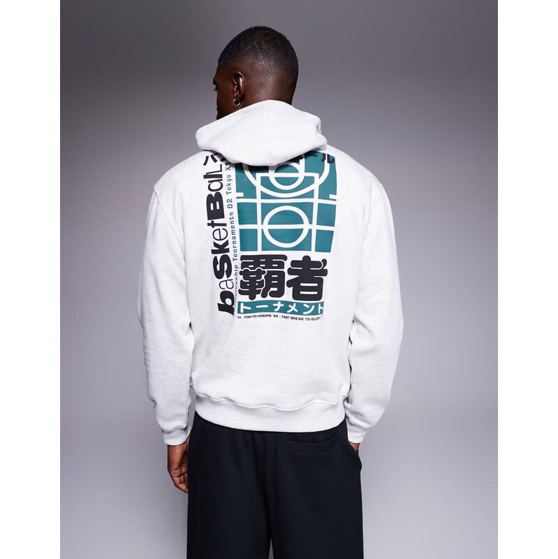 ASOS DESIGN hoodie with back print in ice marl-Grey