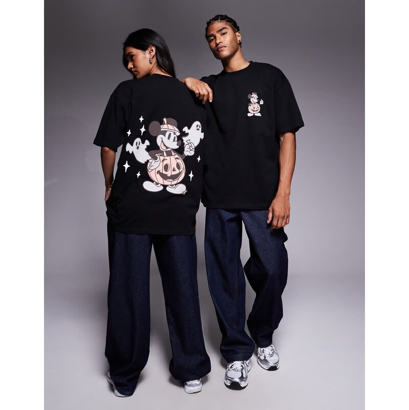 ASOS DESIGN Disney Halloween unisex oversized t-shirt with Mickey prints in black