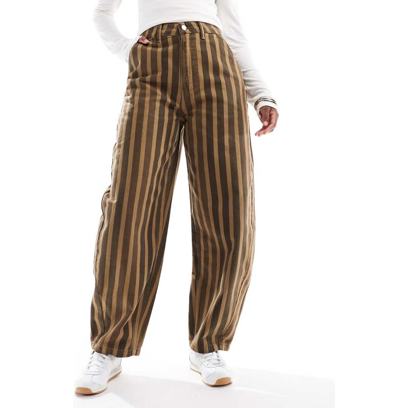 ASOS DESIGN barrel leg trousers in washed stripe-Multi 108199721
