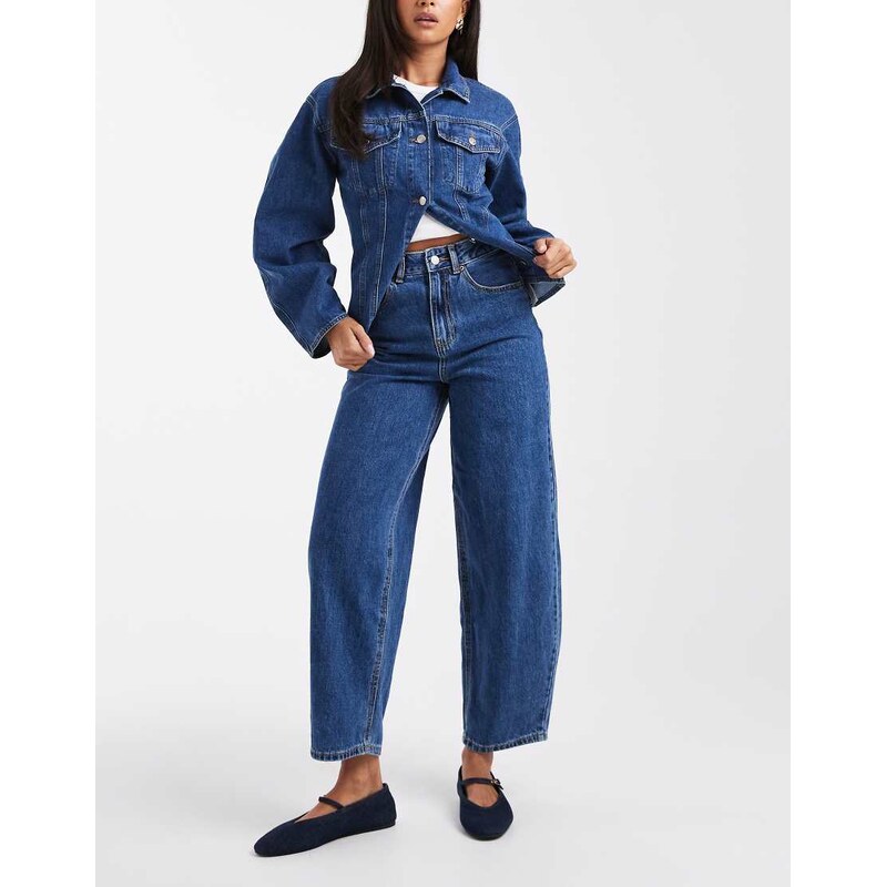 Vero Moda Billie high rise barrel leg jeans in medium blue wash