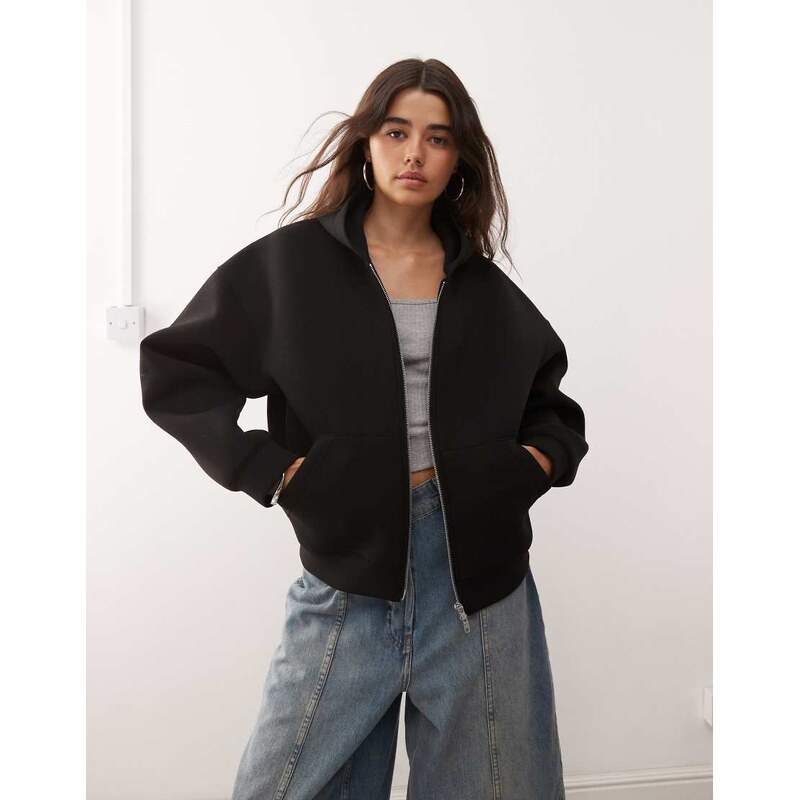 Weekday Scarlet oversized zip through hoodie in black in scuba
