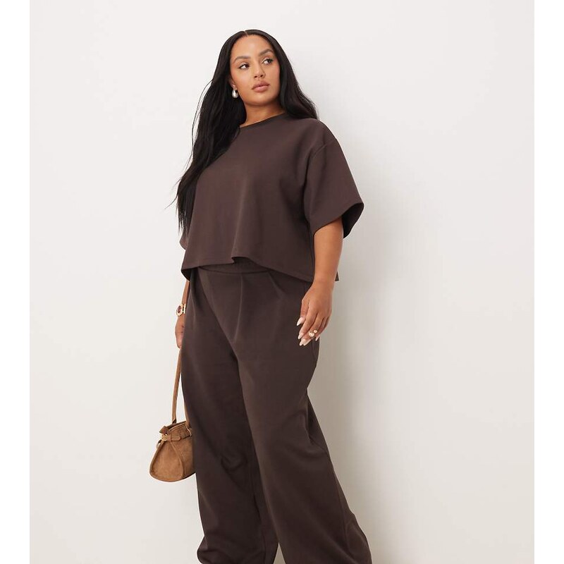 ASOS Curve ASOS DESIGN Curve co-ord interlock wide leg trouser in 108199747