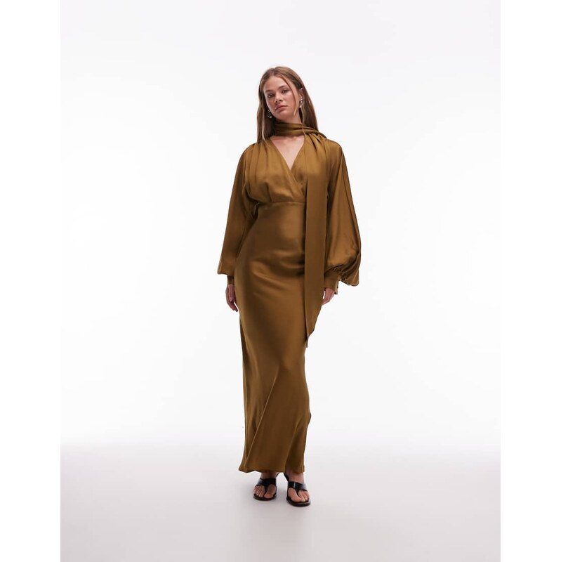 & Other Stories satin midaxi dress with deep v-neck and