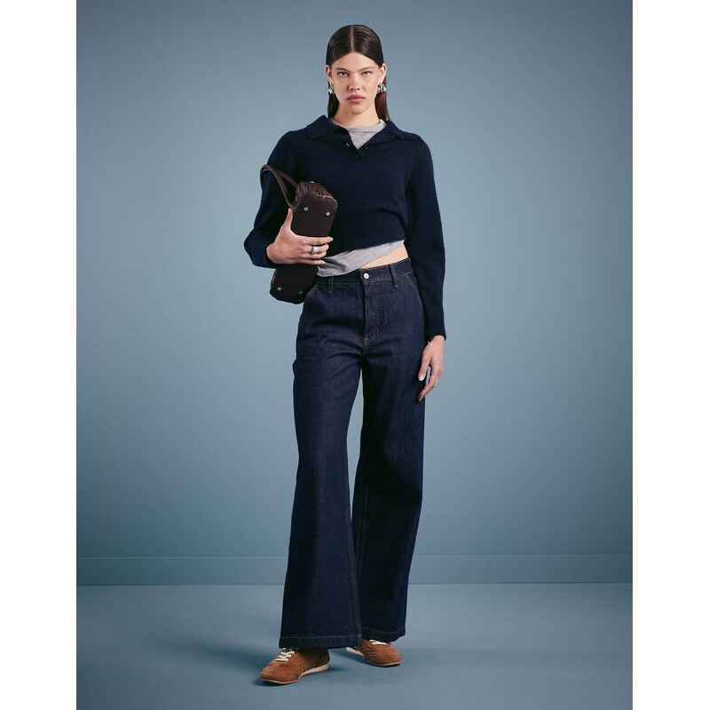 Abercrombie & Fitch high rise wide leg jeans in indigo blue