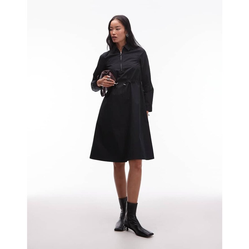 ARKET cotton rich long sleeve mini shirt dress with cinch waist detail 108199791