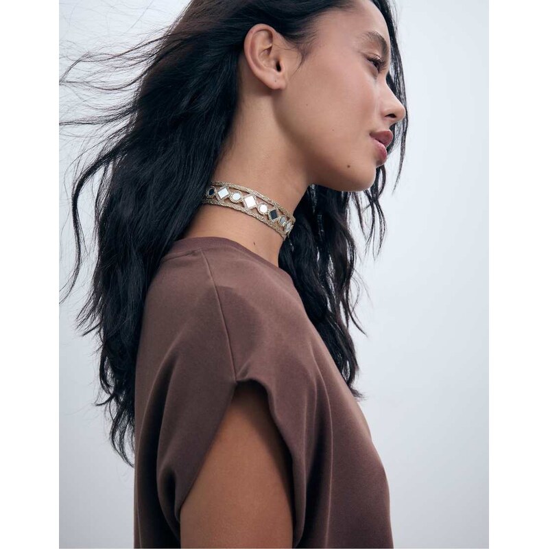 Stradivarius Mini choker with mirrors in gold-Yellow