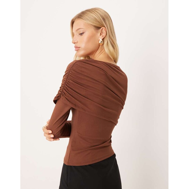 ASOS DESIGN draped long sleeve top in brown