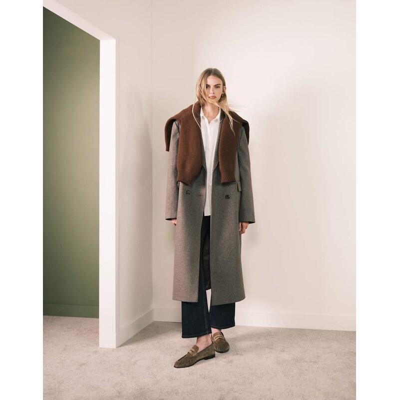ASOS DESIGN oversized dad coat in mushroom melange-Brown