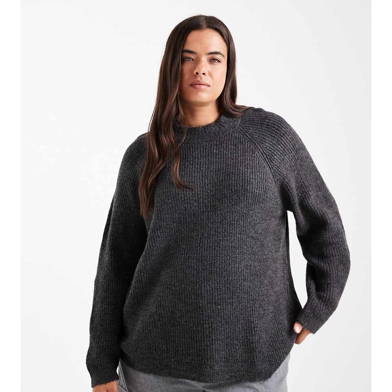 ONLY Curve high neck jumper in dark grey 109606550
