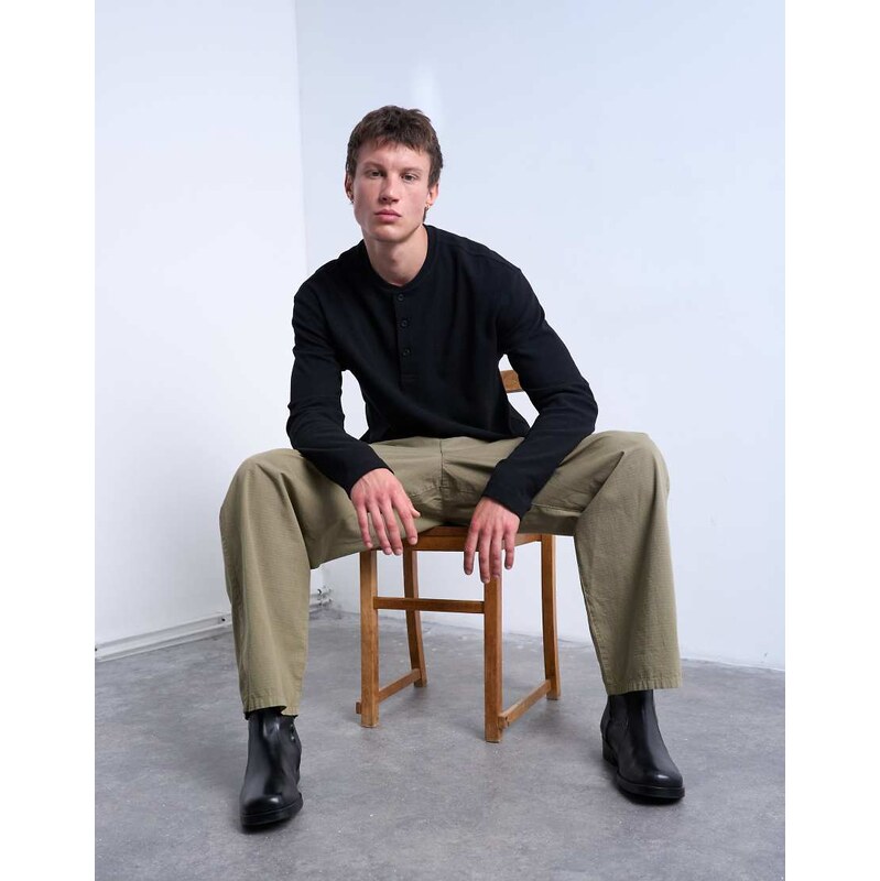 Topman long sleeve relaxed fit waffle t-shirt with henley in