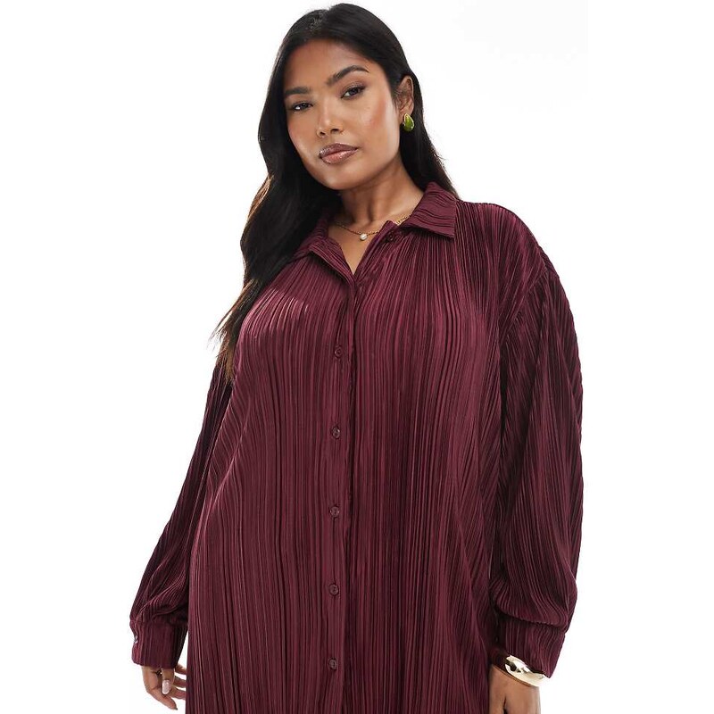 4th & Reckless Plus plisse collared button front shirt co-ord in 108201553