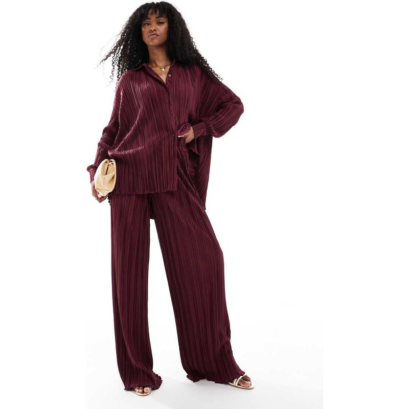 4th & Reckless plisse elasticated waist wide leg trousers co-ord
