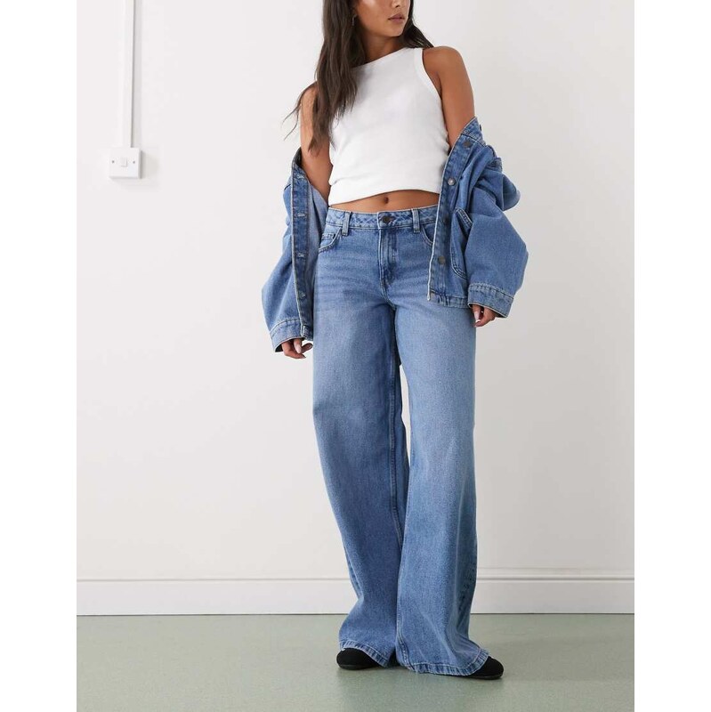 Noisy May low rise wide leg jeans in mid blue denim 108201564