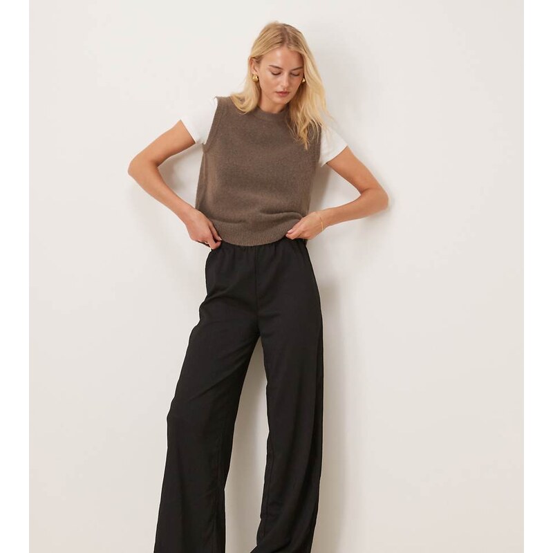 JDY Tall textured wide leg trousers in black 112844504