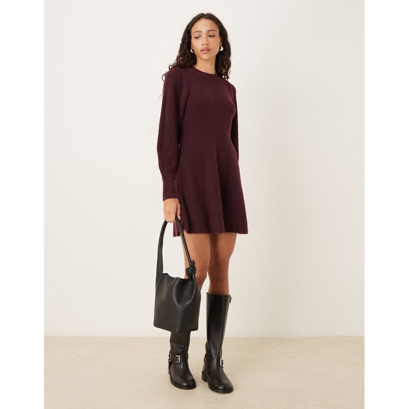 AWARE knitted fit and flare mini dress in burgundy-Red 115707489