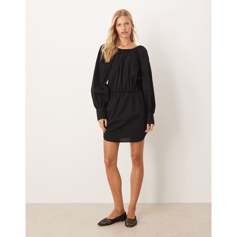 ASOS DESIGN heavy poplin blouson mini dress with tie back in