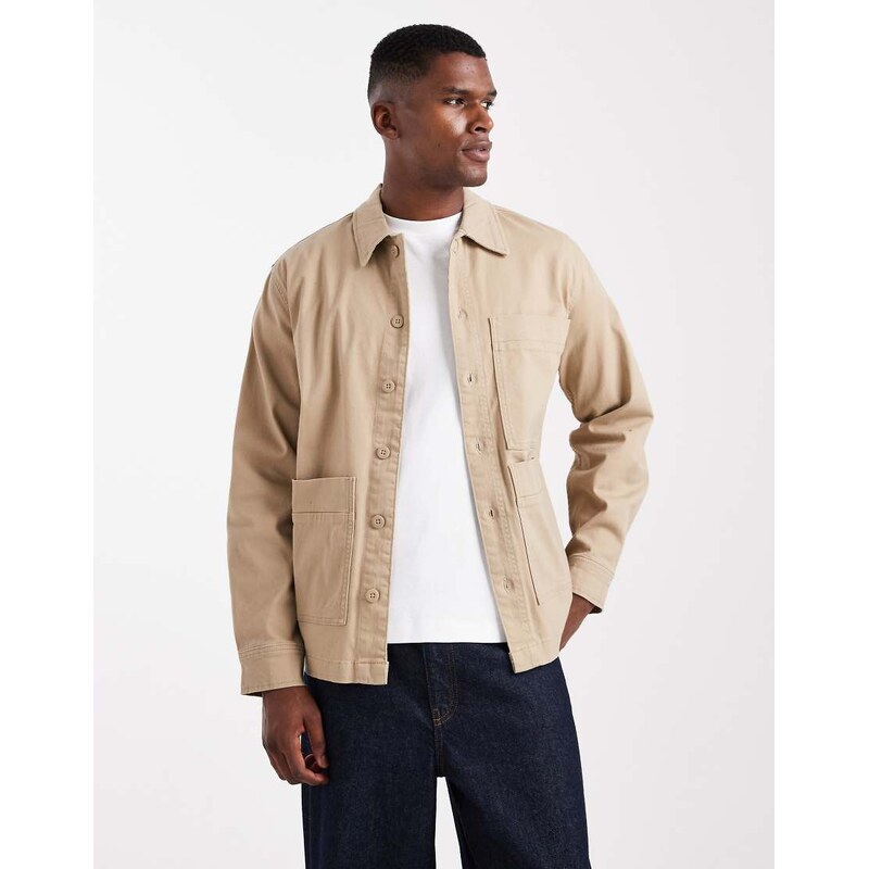 ONLY & SONS overshirt with wide pockets in beige-Neutral