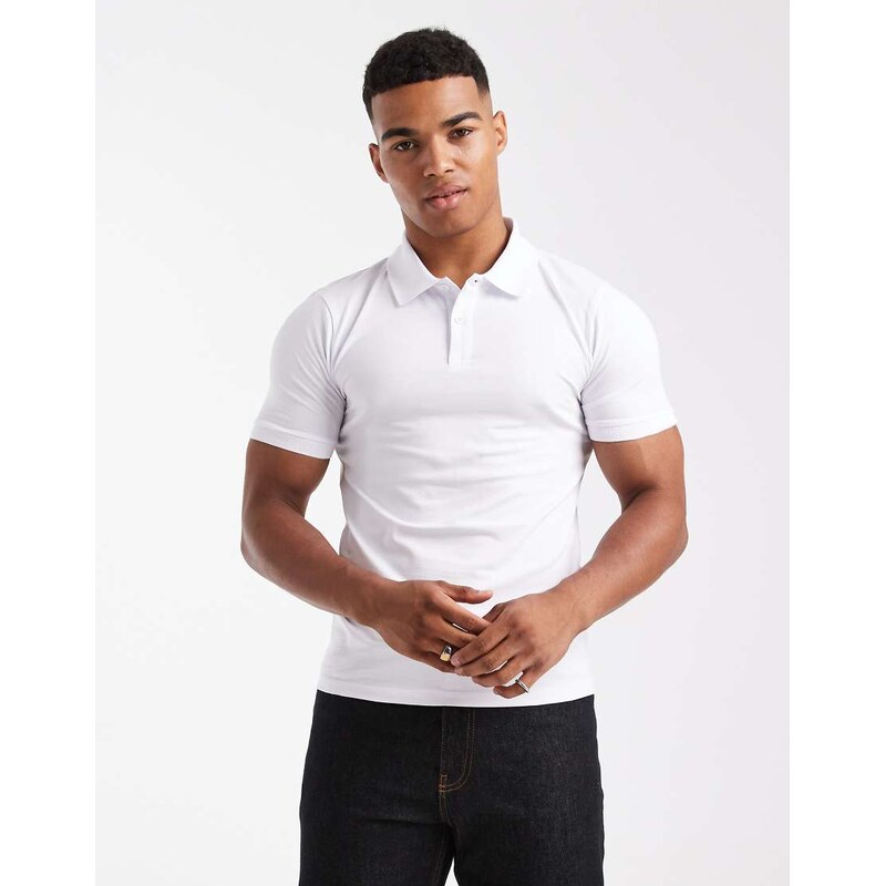 ASOS DESIGN Essentials muscle fit polo in white