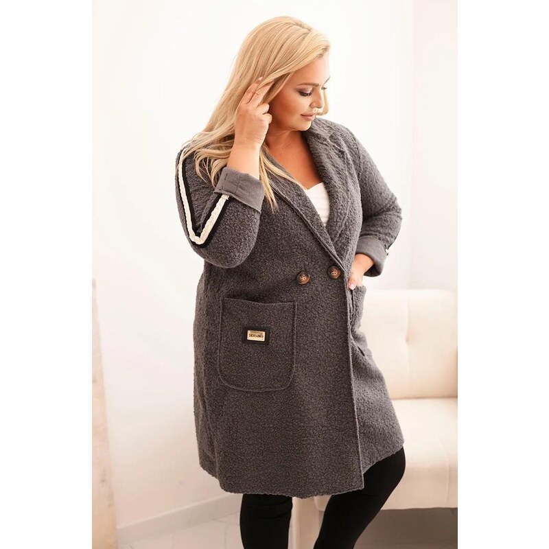 MladaModa Oversize kabát z umělého beránka s velkými kapsami model 108200893