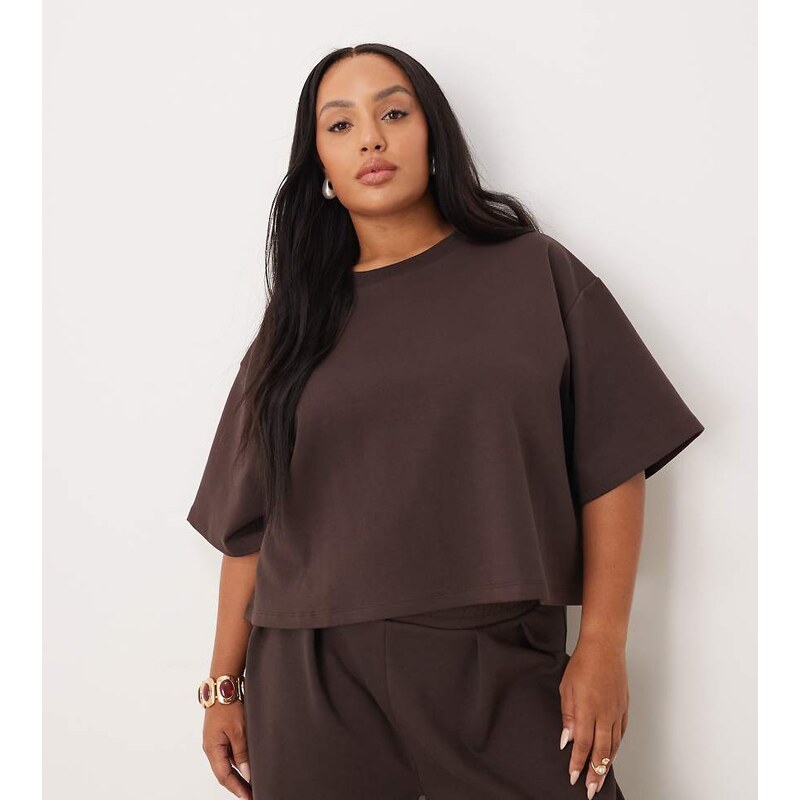 ASOS Curve ASOS DESIGN Curve co-ord interlock boxy cropped t-shirt in 108201776