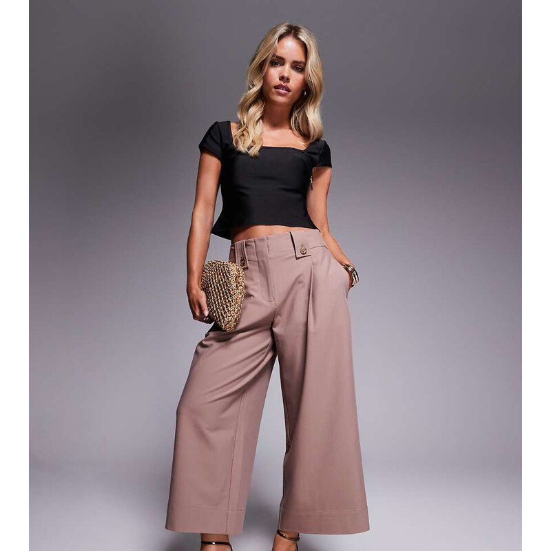 ASOS DESIGN Petite tailored ankle grazer trousers with tab waist 108518092
