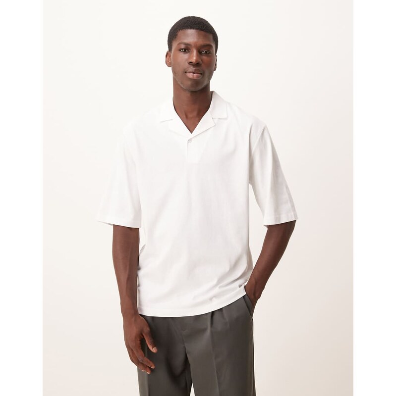 ASOS DESIGN relaxed revere polo in white