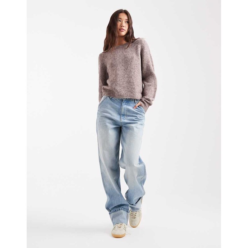 Vero Moda soft fluffy knit o-neck jumper in fossil melange-Neutral