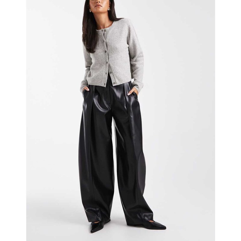 ASOS DESIGN faux leather cocoon tailored trousers in black 108209194