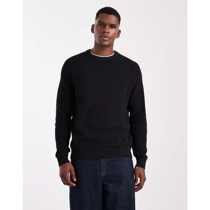 ONLY & SONS drop shoulder crew neck knit in black